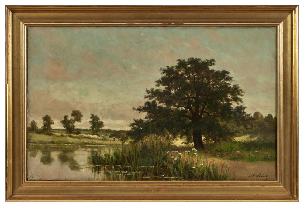 Adrien Schulz comparable auction result: adrien schulz 1851 1931 le ch ne de l tang de briot ni vre huile su