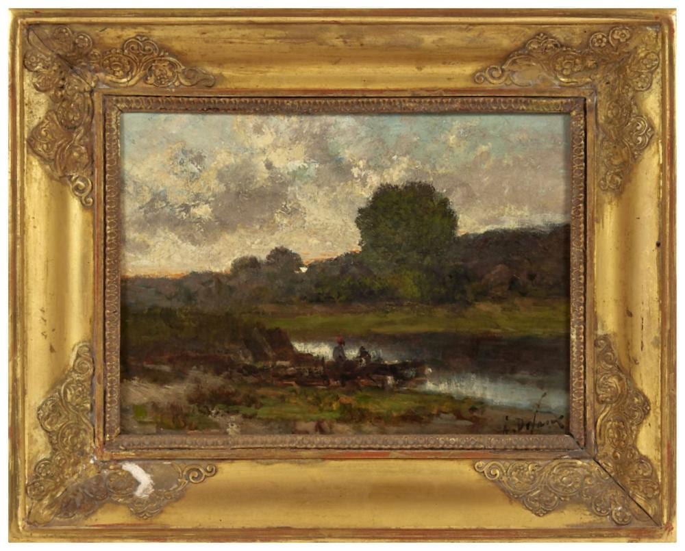 Alexandre Defaux comparable auction result: alexandre defaux 1826 1900 personnages sur une barque au coucher du sol
