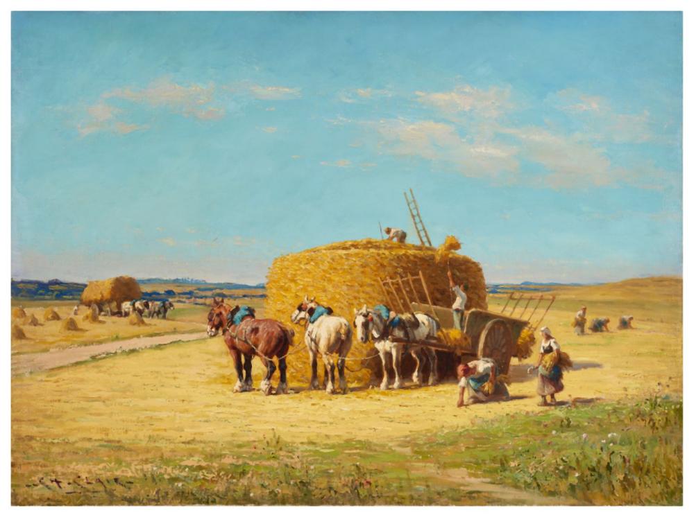 Charles Clair comparable auction result: charles clair 1860 1930 la moisson dans la ni vre huile sur toile s