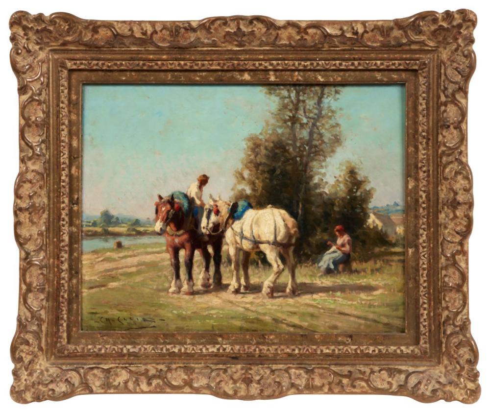 Charles Clair comparable auction result: charles clair 1860 1930 chevaux de labour dans la ni vre huile sur pa