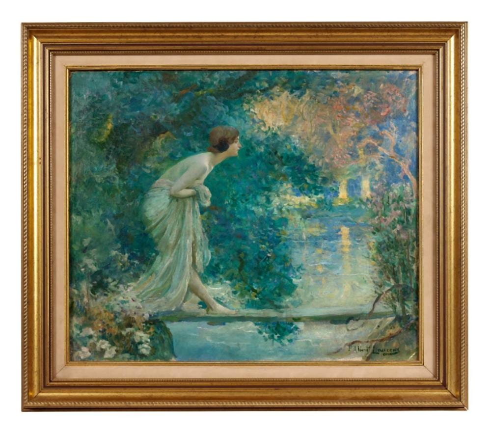 Paul Albert Laurens comparable auction result: paul albert laurens 1870 1934 l attente au clair d eau huile sur toil