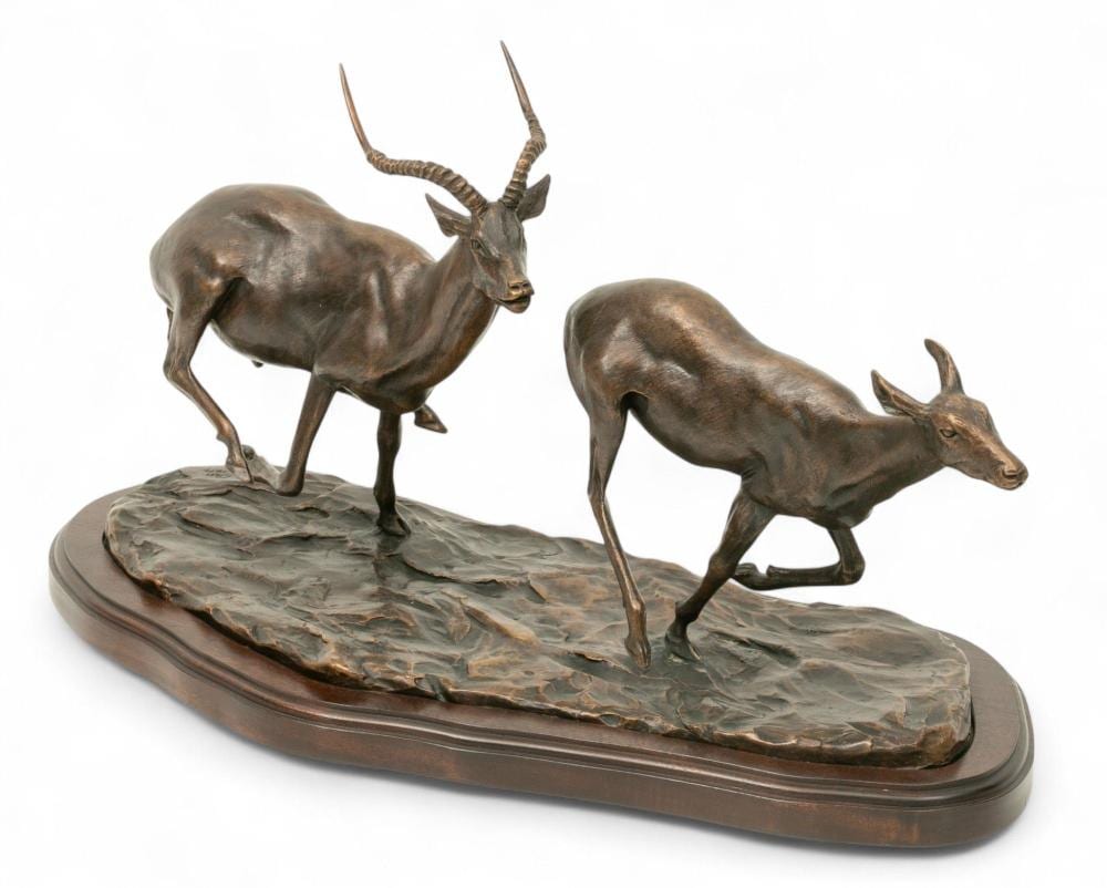 robert glen kenyan american b 1940 2023 bronze sculpture 1971 two impala h 9 75 w 7 5 l 20 · DuMouchelles · 2025-07-18 Robert Glen comparable auction result: robert glen kenyan american b 1940 2023 bronze sculpture 1971 two impala h 9 75 w 7 5 l 20
