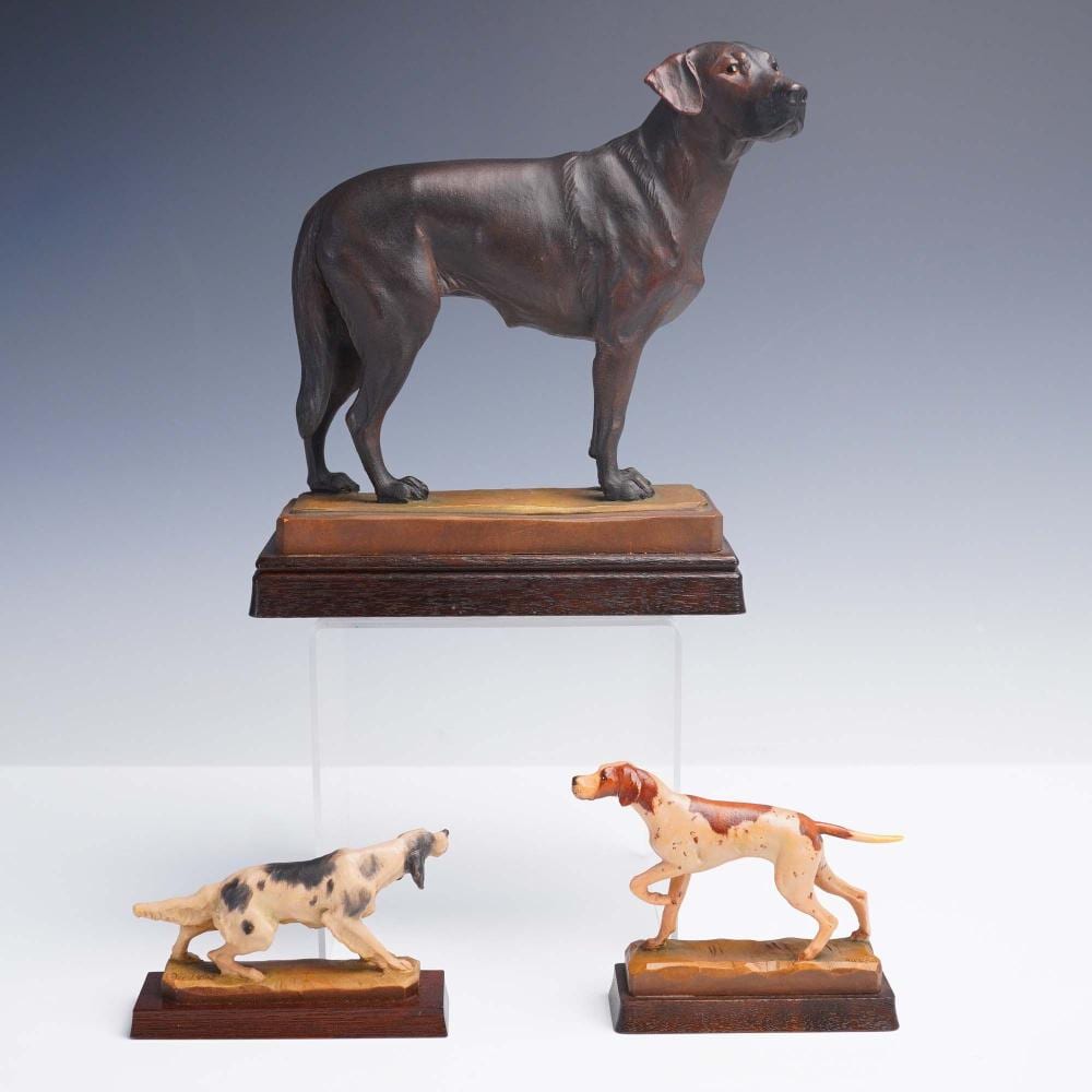 Helmut Diller comparable auction result: 3pc anri dog sculptures by helmut diller