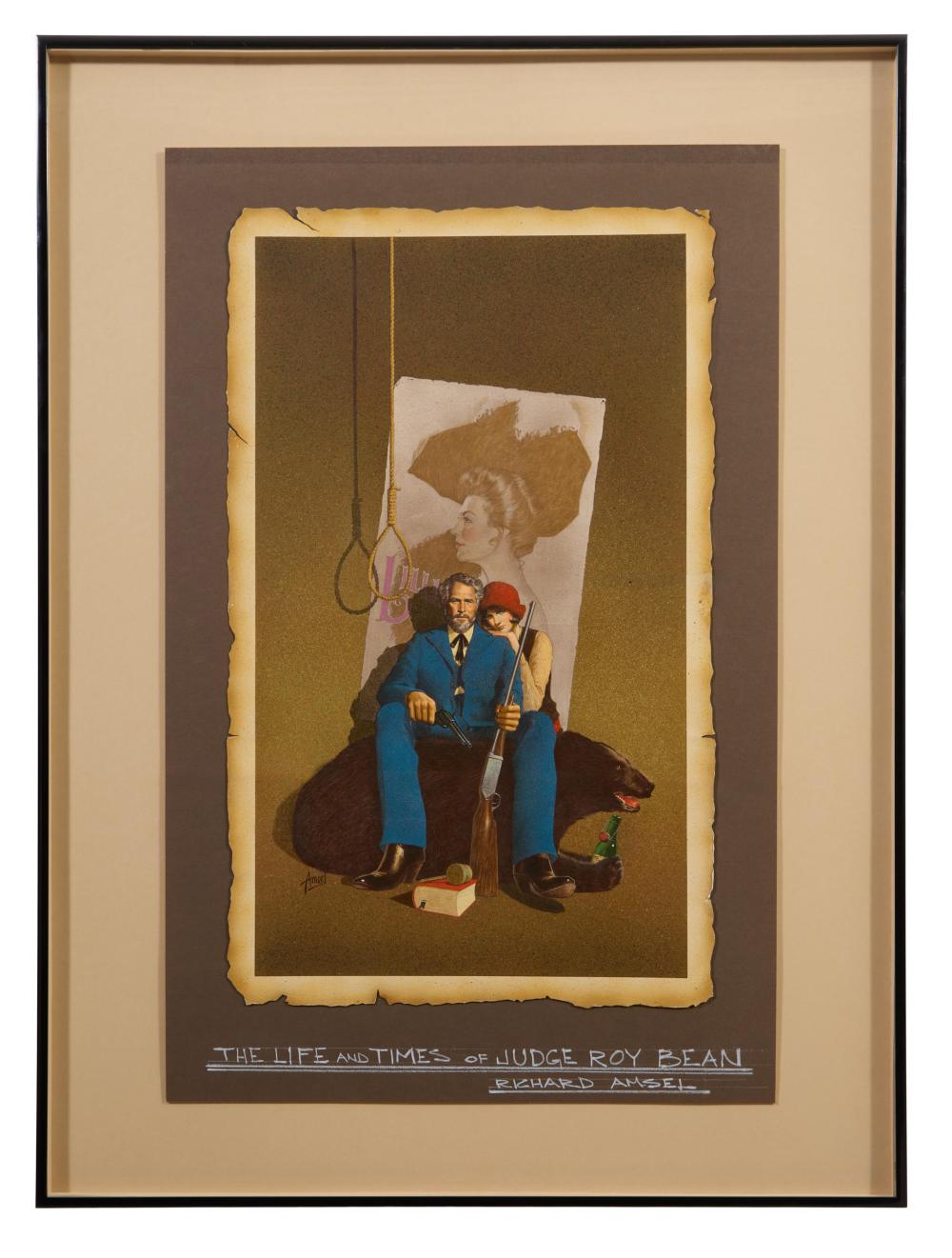 Richard Amsel comparable auction result: richard amsel american 1947 1985 life and times of judge roy bean featuring paul newman 1972 sight h 26 1 4 in w 16 1 2 in framed h 32 in w 23 3 4 in