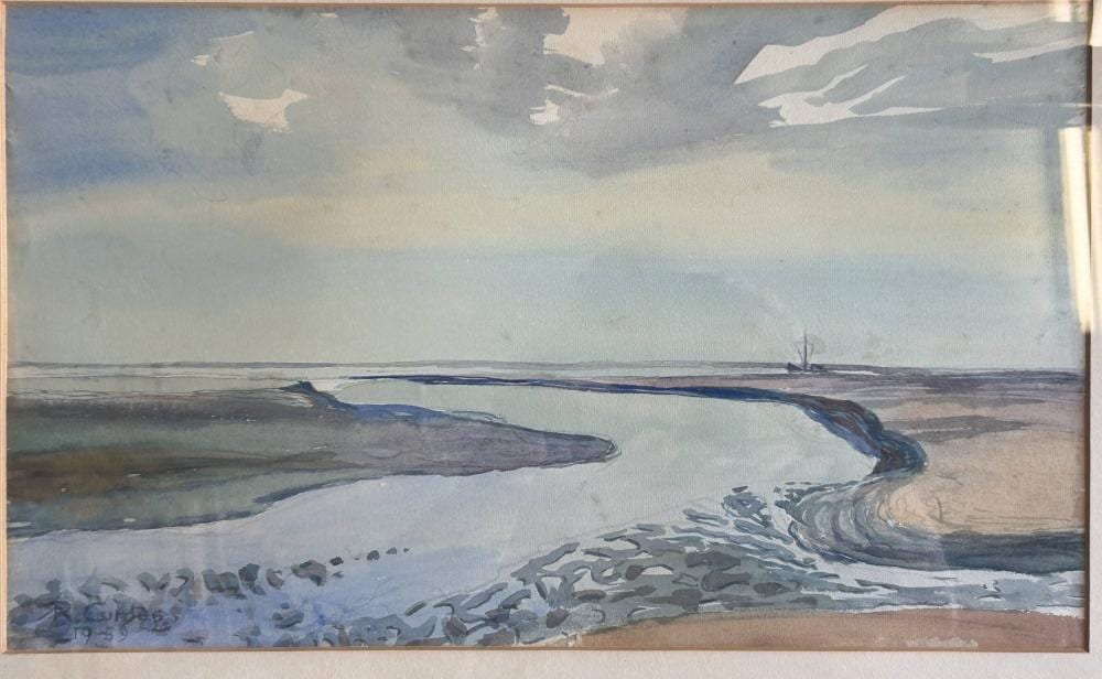 Richard Curdes comparable auction result: richard curdes 1891 1974 1959 wattlandschaft vor sahlenburg mischtechnik ger glas rg 46x61 cm