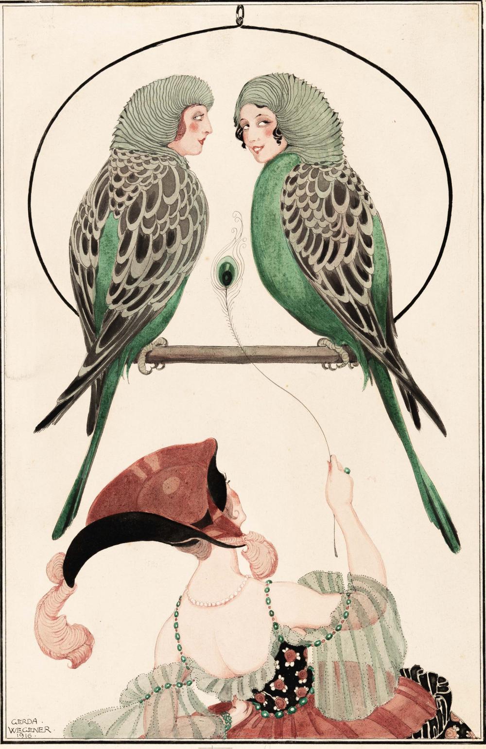 Gerda Wegener comparable auction result: gerda wegener 1886 hammelev fredriksberg 1940 deux charmants oiseaux de l amusant