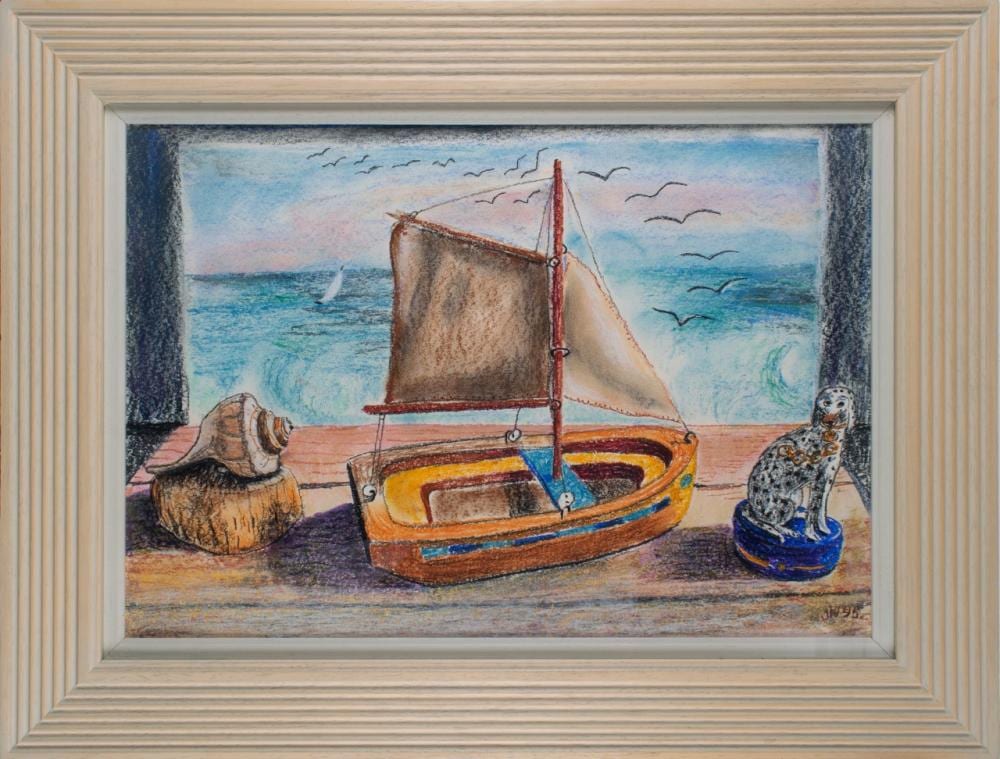 Joan Warburton comparable auction result: joan warburton british 1920 1996 still life with model boat and staffordshire dog