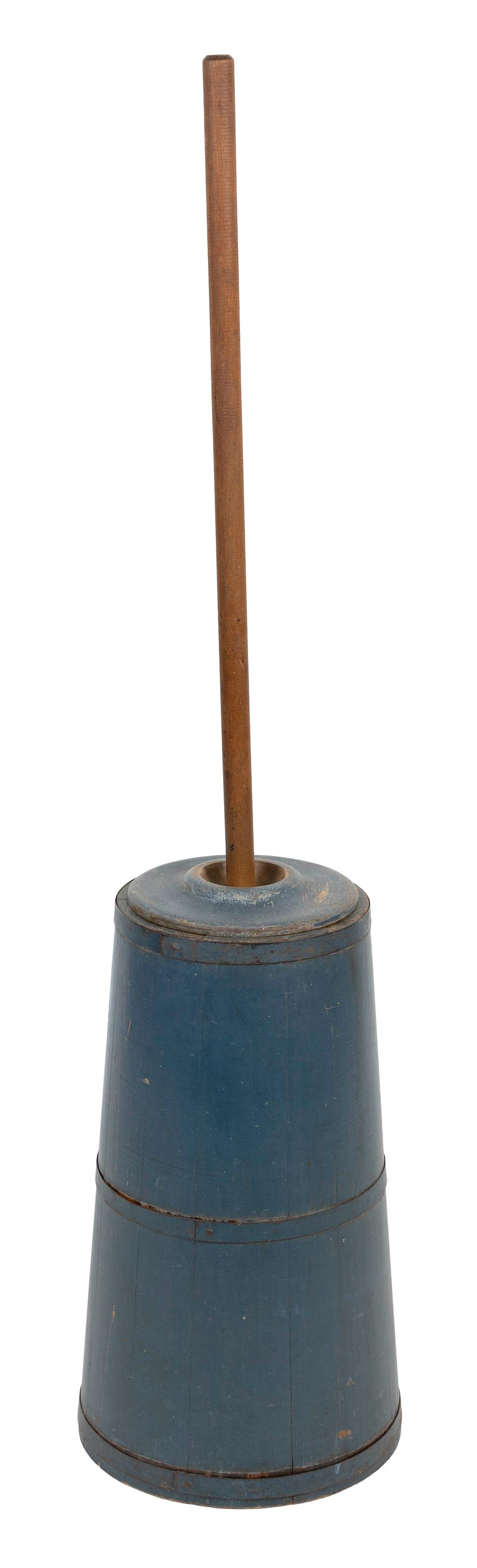 C. WILDER & SON BUTTER CHURN WITH DASHER Hingham, Massachusetts, 19th Century Churn height 20". Total height with dasher 47". sold by Eldred's, lot 7353 — auction record photograph