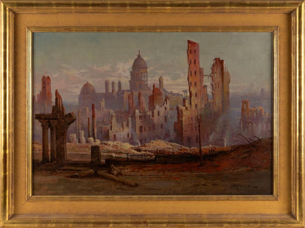 Henry Dietrich Gremke comparable auction result: henry dietrich gremke california 1860 1939 ruins of the san francisco earthquake and fire april 18 1906 oil on canvas 22 5 x 33 5 framed 31 5 x 41 5