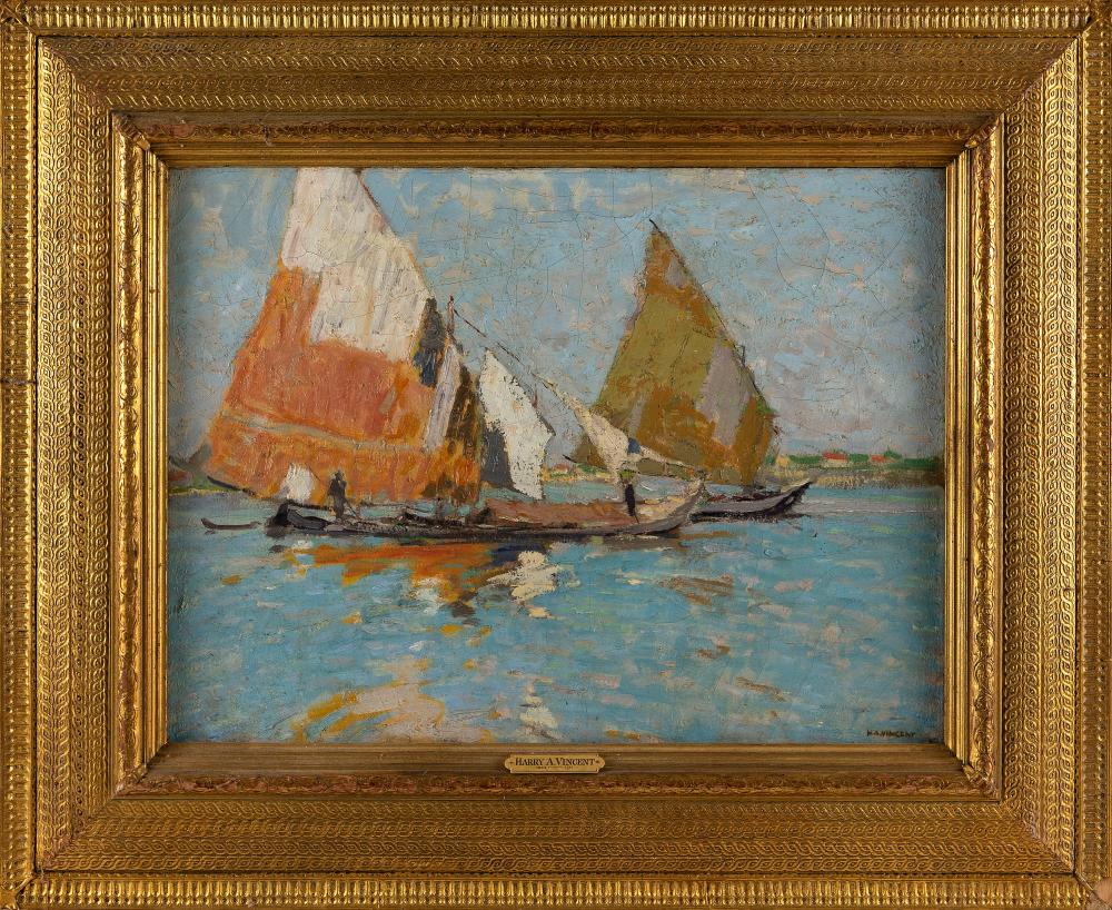 harry aiken vincent massachusetts new york illinois 1864 1931 italian boats italy oil on canvas 18 x 24 framed 24 x 34 · Eldred's · 2025-07-25 Harry Aiken Vincent comparable auction result: harry aiken vincent massachusetts new york illinois 1864 1931 italian boats italy oil on canvas 18 x 24 framed 24 x 34