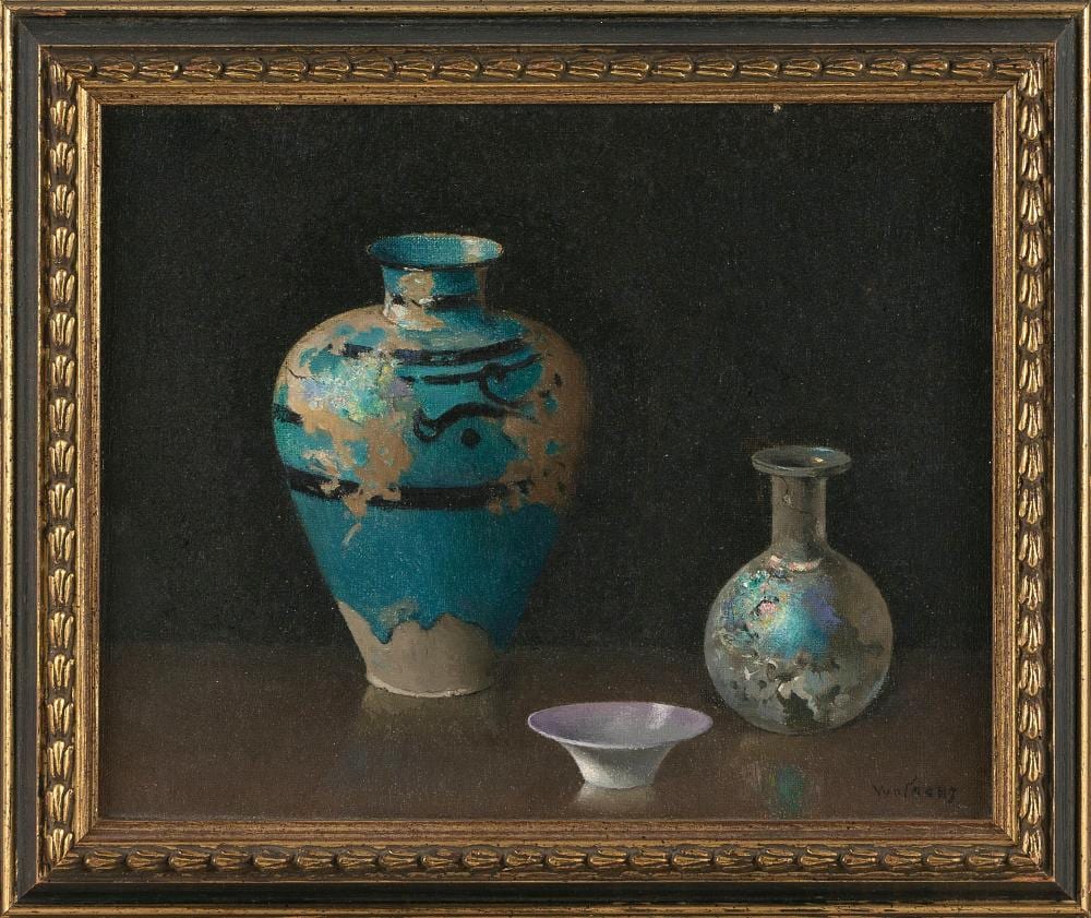 Harry Willson Watrous comparable auction result: harry willson watrous new york california 1857 1940 still life of porcelain oil on canvas board 8 x 10 framed 10 x 12
