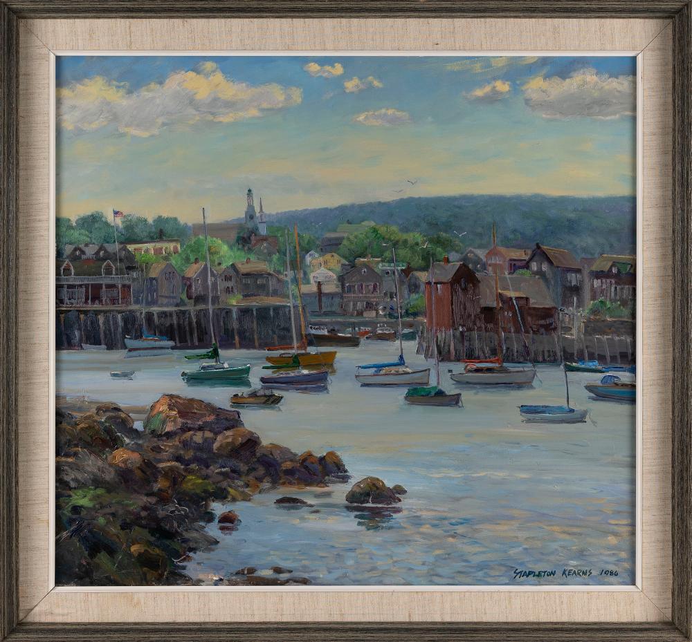 Stapleton Kearns comparable auction result: stapleton kearns massachusett maine minnesota 1952 rockport harbor oil on canvas 27 x 30 framed 32 x 35