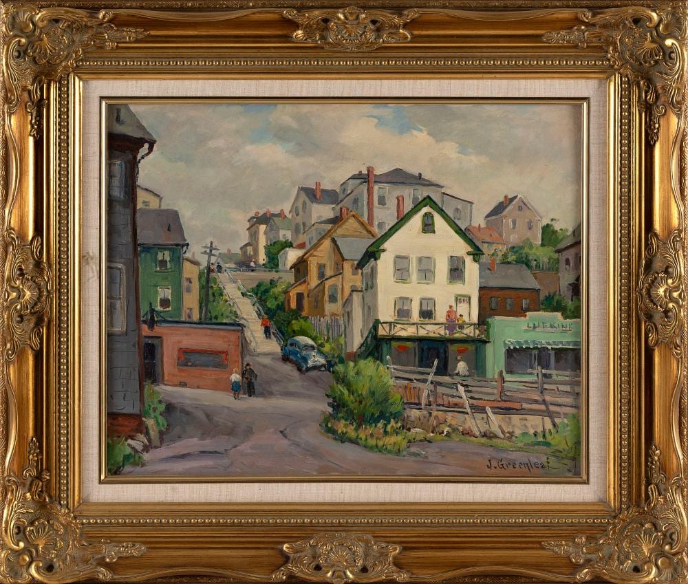 Jacob I. Greenleaf comparable auction result: jacob i greenleaf massachusetts 1887 1968 main st gloucester oil on canvas board 16 x 20 sight framed 24 x 28