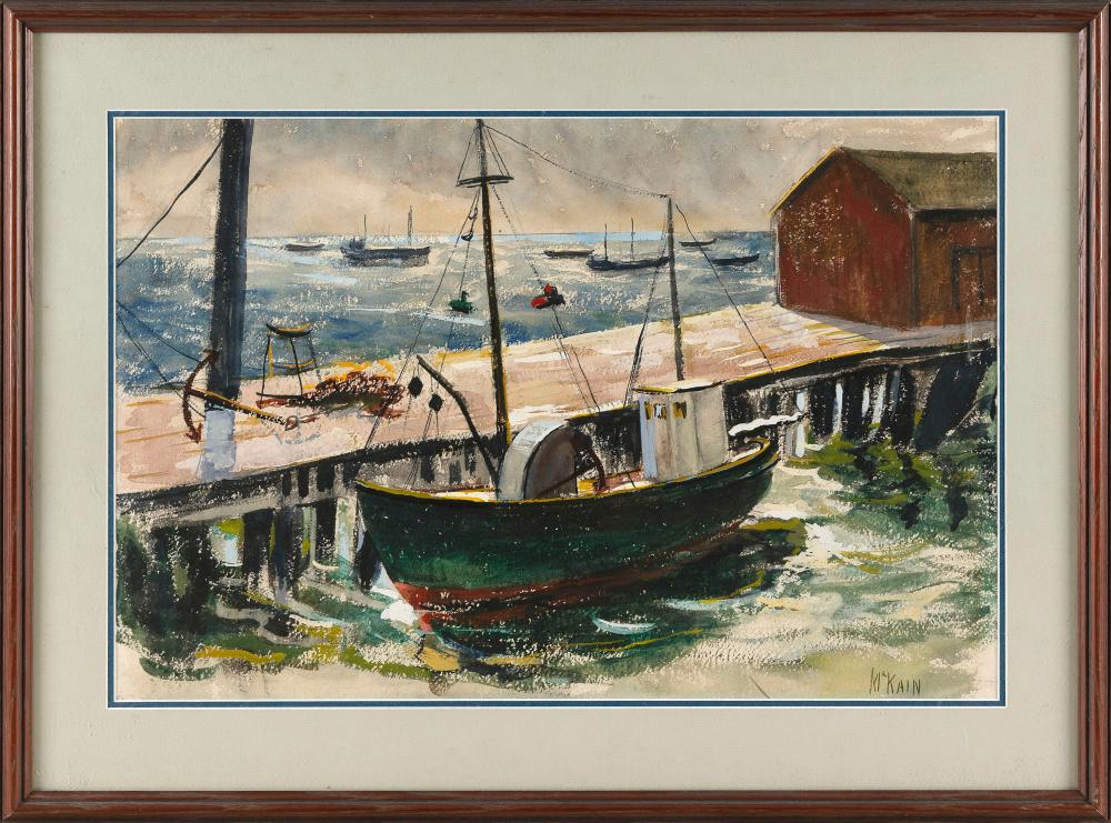 Bruce McKain comparable auction result: bruce mckain massachusetts indiana 1900 1990 provincetown pier watercolor on paper 14 x 22 sight framed 20 x 28