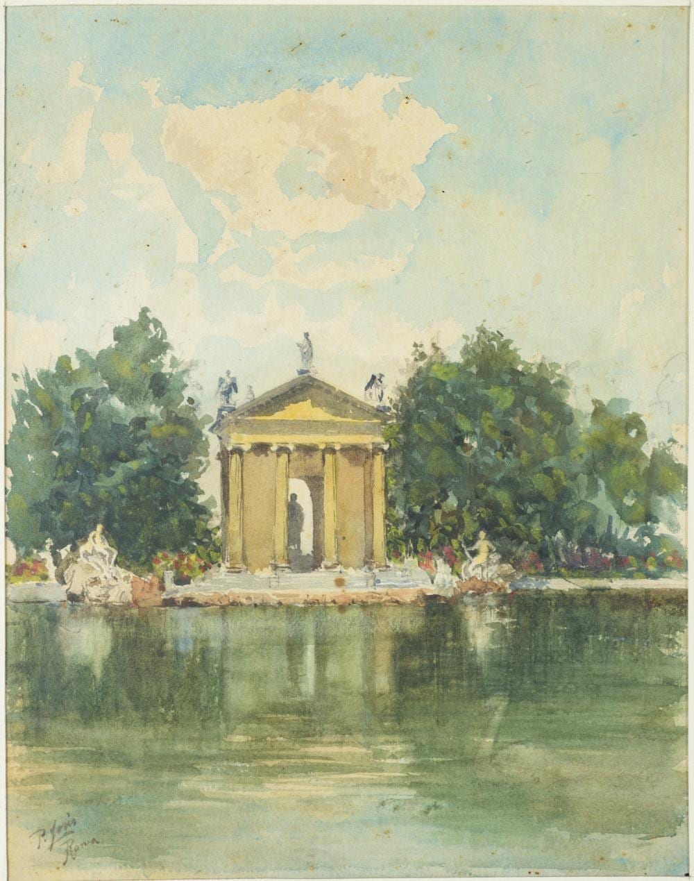 Pio Joris comparable auction result: laghetto di villa borghese a roma