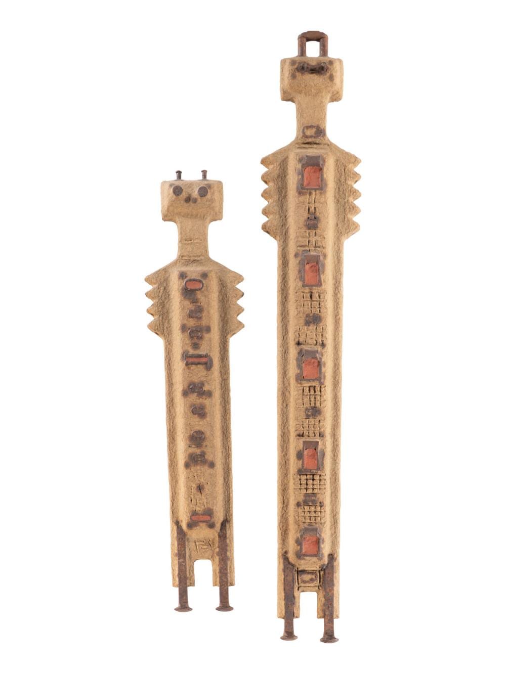 Clyde Connell comparable auction result: clyde connell american 1901 1998 figurative wall object no 2 and figurative wall object no 5 1993