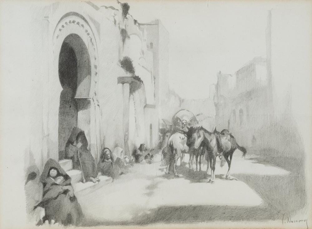 José Navarro Llorens comparable auction result: jos navarro llorens valencia 1867 1923 street of morocco ink on paper signed in the lower right corner