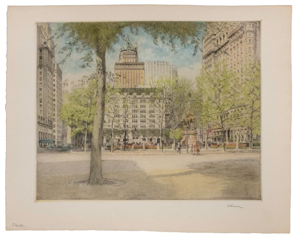 karl dehmann american 20th century new york city scene etching and aquatint in color signed l r sheet size 13 3 4 x 17 1 4 in 34 9 x 43 8 cm · Weschler's · 2025-07-01 Karl Dehmann comparable auction result: karl dehmann american 20th century new york city scene etching and aquatint in color signed l r sheet size 13 3 4 x 17 1 4 in 34 9 x 43 8 cm