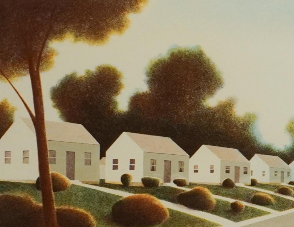 Kevin MacDonald comparable auction result: kevin macdonald american 1946 2006 suburban afternoon lithograph in color signed and dated l r and numbered 13 32 l l frame 25 1 2 x 28 3 4 in 64 8 x 73 cm