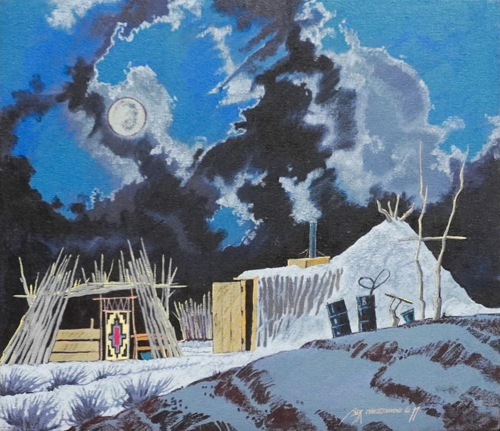 Baje Whitethorne comparable auction result: baje whitethorne native american navajo b 1950 untitled abstract acrylic on canvas signed l r frame 18 x 20 in 45 7 x 50 8 cm