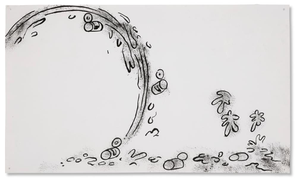 Mike Kelley comparable auction result: mike kelley 1954 2012 garbage drawing 38 acrylic on paper25 x 42 in