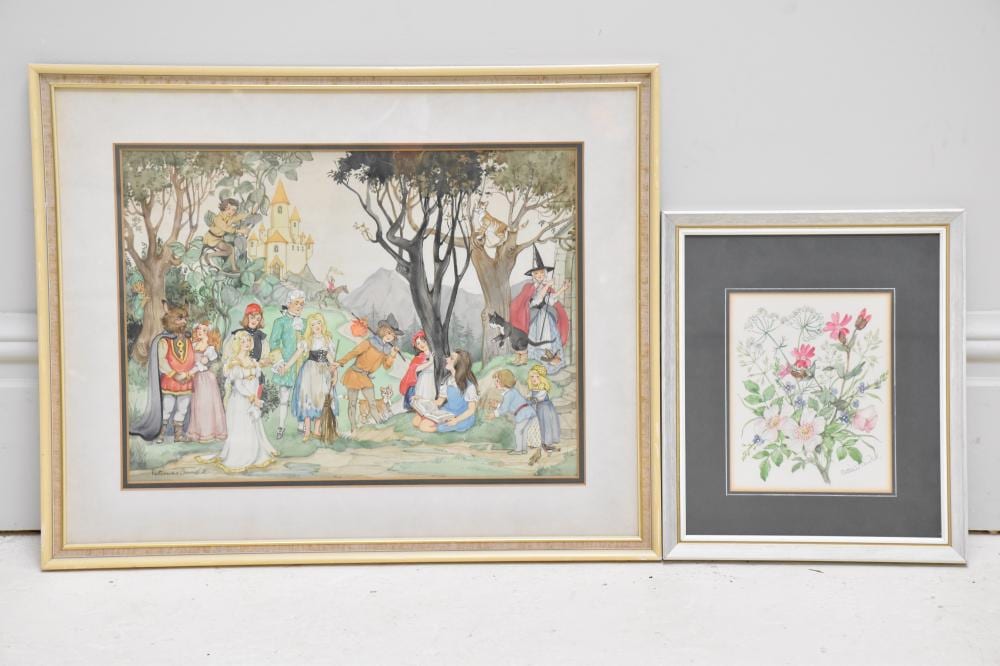 Patience Arnold comparable auction result: patience arnold 1901 1992 watercolour nursery rhyme figures 33 x 44cm and a further watercolour still life each framed and glazed 2