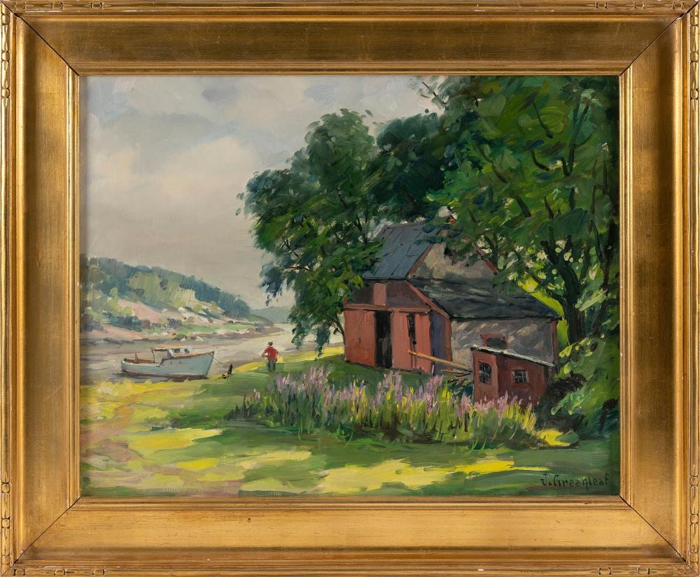 Jacob I. Greenleaf comparable auction result: jacob i greenleaf massachusetts 1887 1968 the cove annisquam oil on canvas 16 x 20 framed 21 5 x 25 5