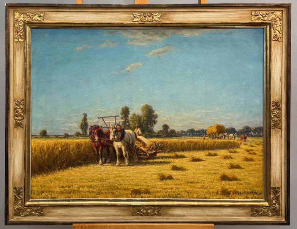 Charles Clair comparable auction result: charles clair 1860 1930 paris lgem lde getreideernte mit pferdefuhrwerk charles clair 1860 1930 paris oil painting grain harvest with horse drawn cart