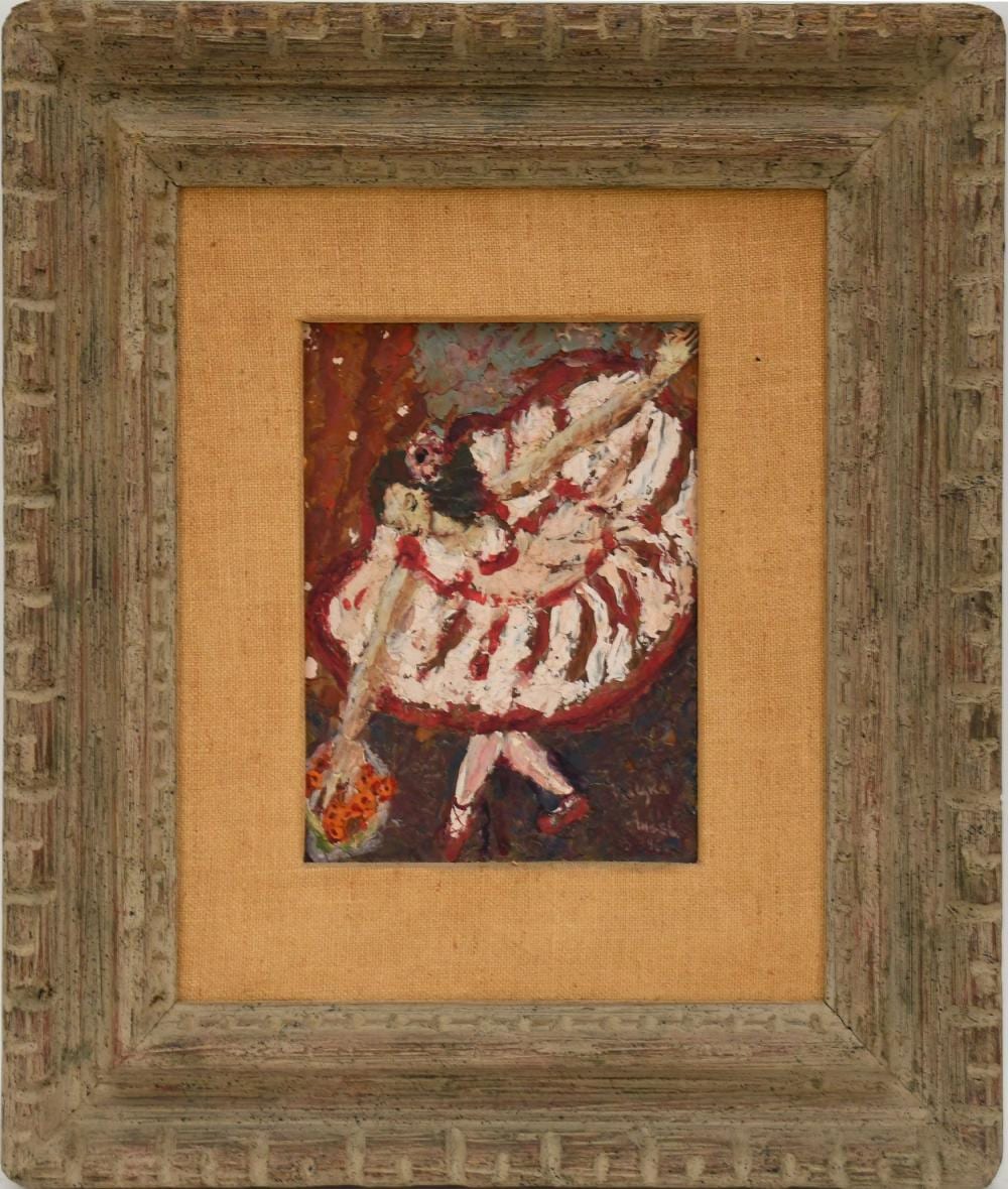 Rifka Angel comparable auction result: rifka angel rus american 1899 1986 dance gesture encaustic on plywood 11 x 13 in overall framed sizes is 18 x 16 inches