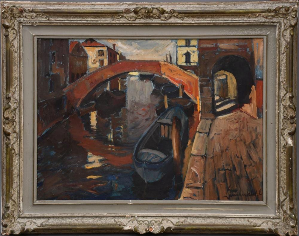 emil lindenfeld hungarian american 1905 1986 oil on canvas painting venice bridge canal scene 20 x 27 1 2 inches overall framed size is 19 x 25 1 4 · Bill Hood & Sons Arts & Antiques Auctions · 2025-07-15 Emil Lindenfeld comparable auction result: emil lindenfeld hungarian american 1905 1986 oil on canvas painting venice bridge canal scene 20 x 27 1 2 inches overall framed size is 19 x 25 1 4