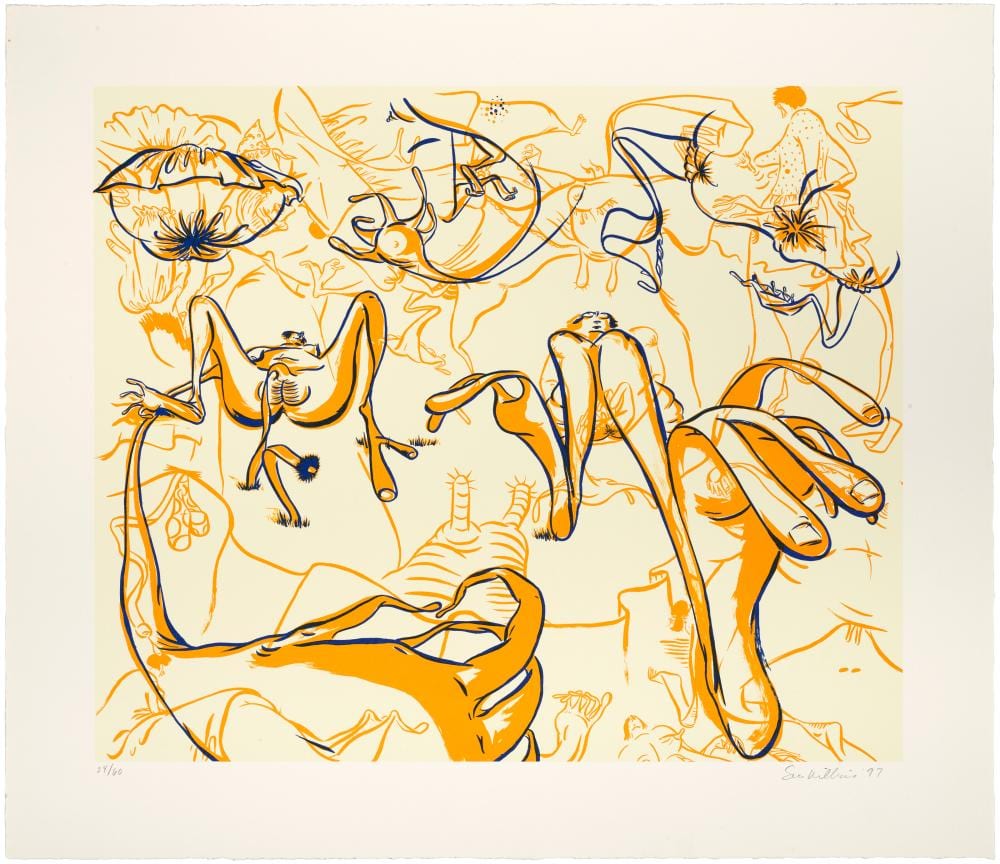 Sue Williams comparable auction result: sue williams b 1954 picnic from 1997 biennial exhibition portfolio image 15 x 18 in 394 x 470 mm sheet 19 x 22 5 8 in 497 x 575 mm 75