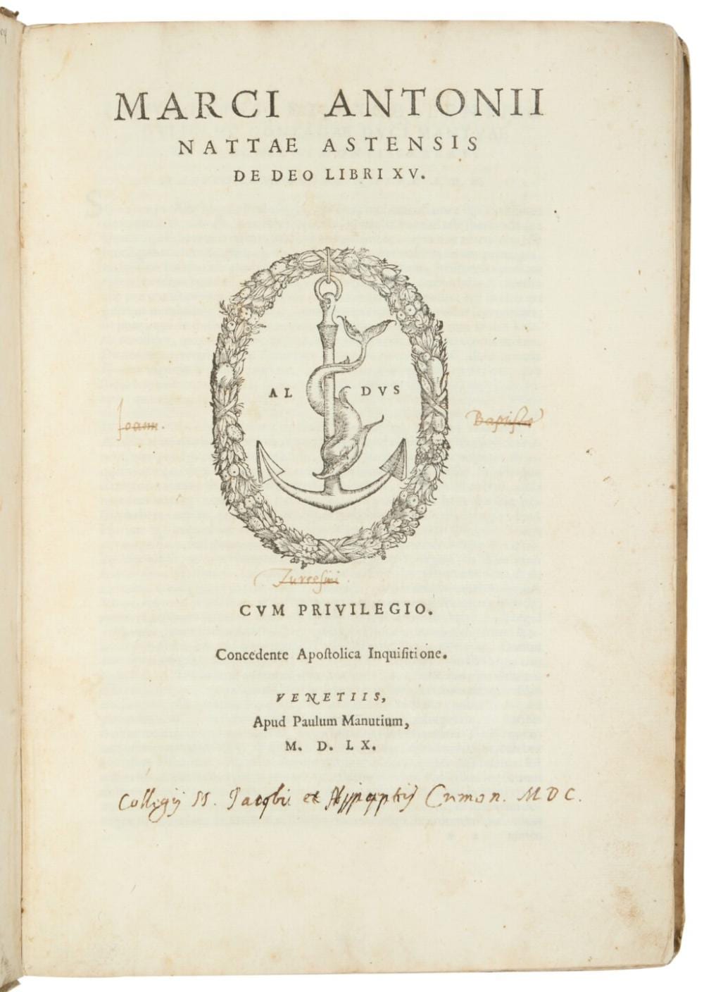 Natta Konisheva comparable auction result: natta marci antonii nattae astensis de deo libri xv venice paolo manuzio 1560 early vellum