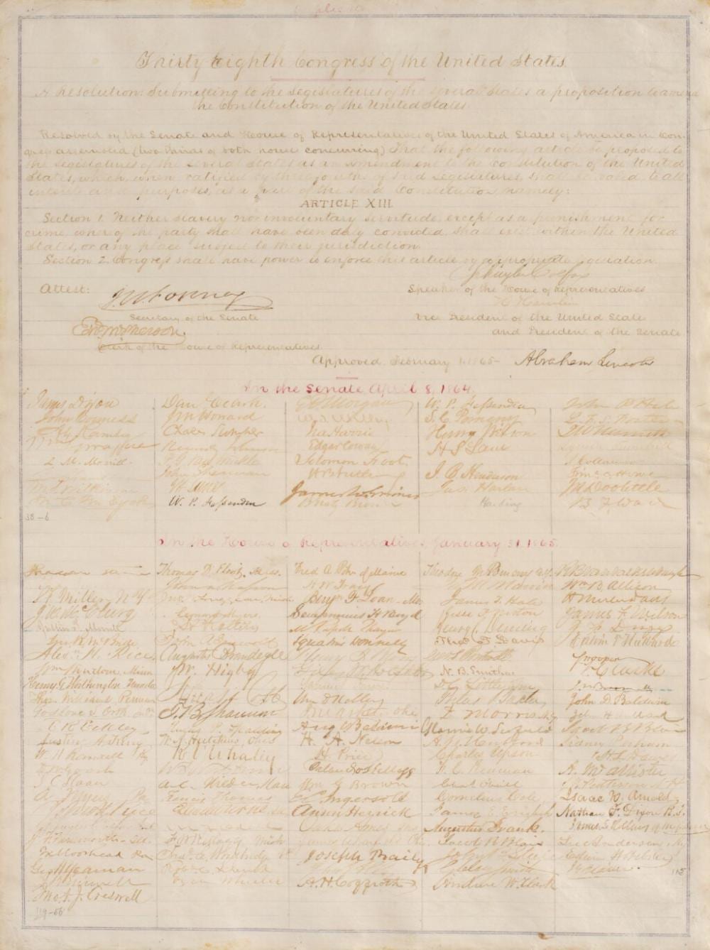 Lincoln, Abraham | The abolition of slavery: "Neither slavery nor involuntary servitude … shall exist within the United States" comparable sale