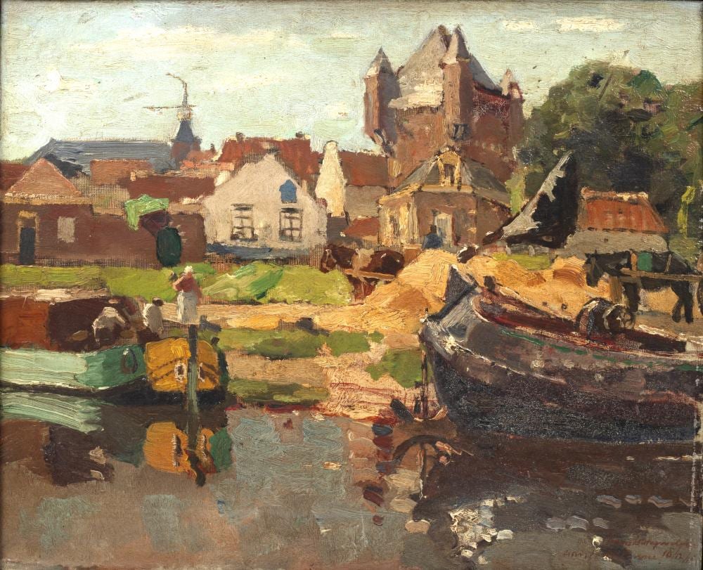 Frans Langeveld comparable auction result: frans langeveld 1877 1939 canal scene signed and dated 18 12 inscribed to the stretchers oil on canvas 46 x 56 5cm