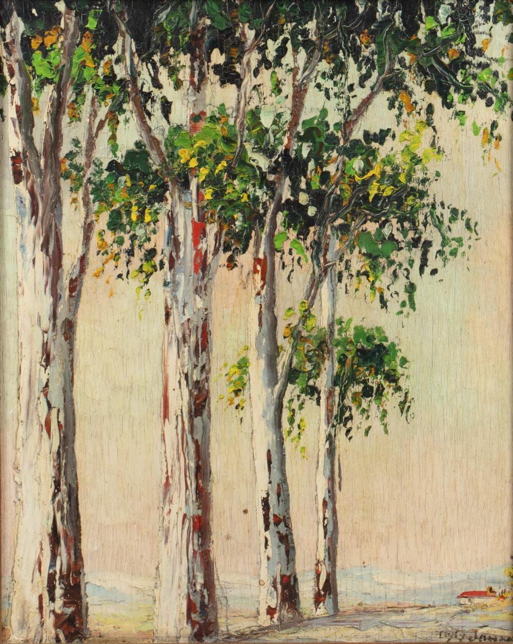 D'oyly John comparable auction result: d oyly john 1906 1993 continental landscape with silver birches signed oil on panel 40 x 32cm