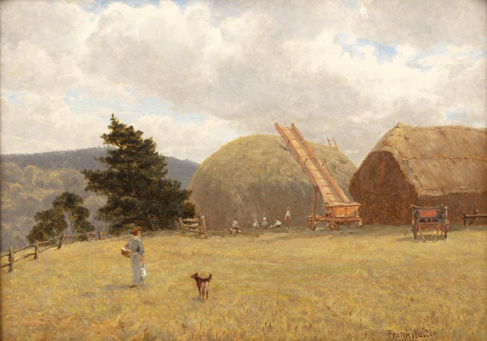 frank walton 1840 1928 hay field leith hill signed inscribed with title verso oil on panel 24 x 34cm · Mallams · 2025-07-09 Frank Walton comparable auction result: frank walton 1840 1928 hay field leith hill signed inscribed with title verso oil on panel 24 x 34cm