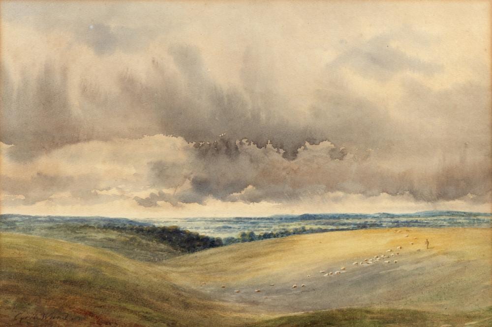 Cyril Ward comparable auction result: cyril ward 1863 1935 south downs signed watercolour 24 x 36cm and sir john james stuart a view in surrey watercolour 11 5 x 17cm 2
