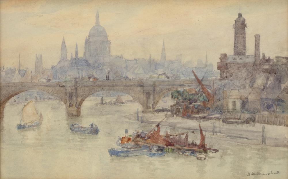 Herbert Menzies Marshall comparable auction result: herbert menzies marshall 1841 1913 river thames witrh st paul s cathedral signed watercolour 12 x 19 5cm