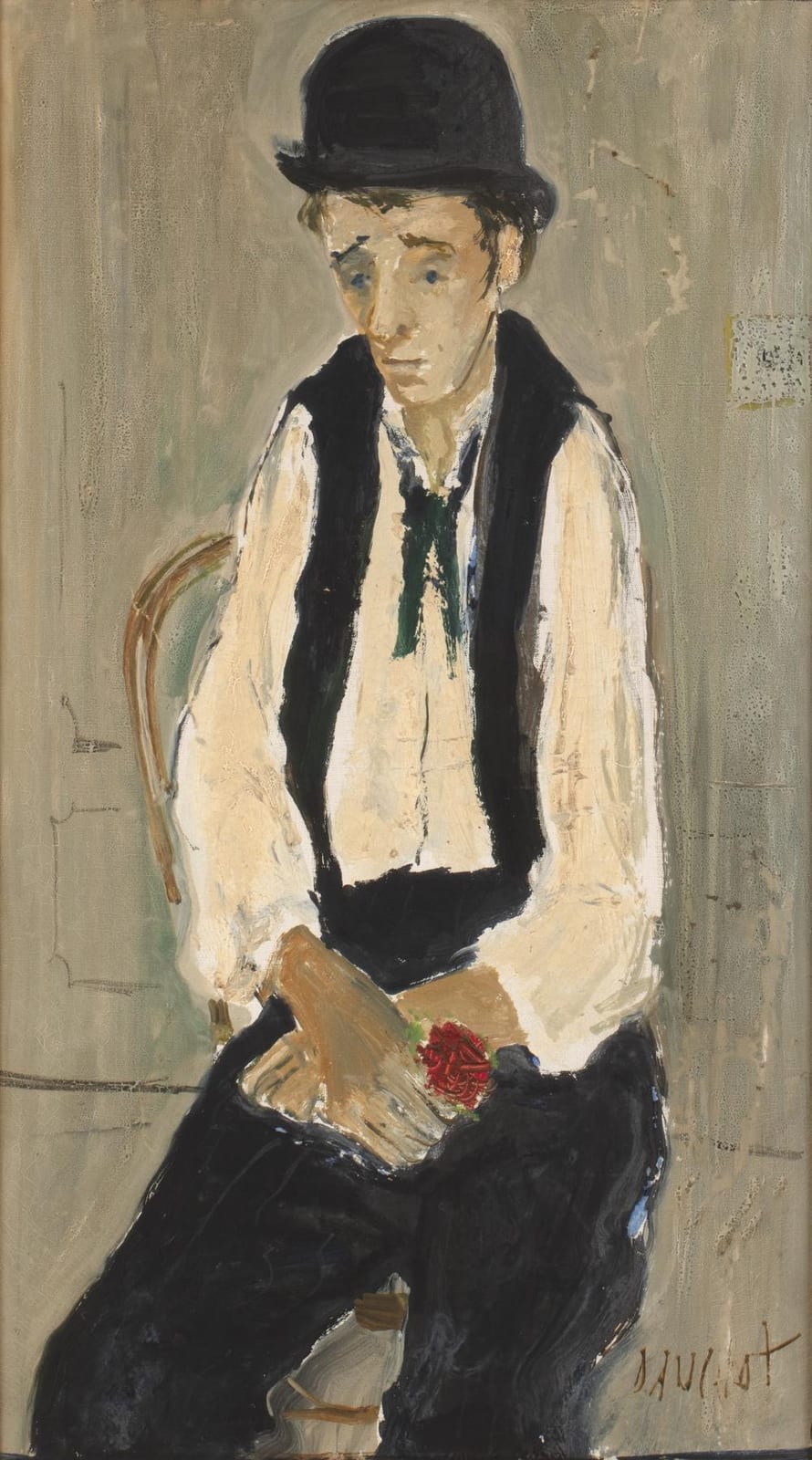 gabriel dauchot 1927 2003 portrait of a dejected man with carnation signed oil on canvas 68 x 38cm · Mallams · 2025-07-09 Gabriel Dauchot comparable auction result: gabriel dauchot 1927 2003 portrait of a dejected man with carnation signed oil on canvas 68 x 38cm
