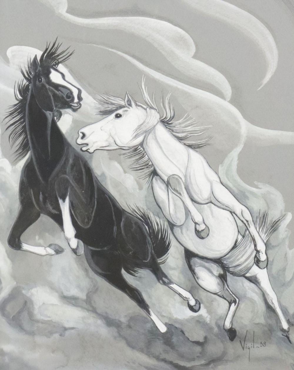 Frank Vigil comparable auction result: frank paul vigil apache 1922 1979 gouache painting fighting stallions