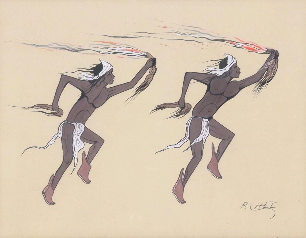 Robert Chee comparable auction result: robert chee 1938 1972 painting navajo fire dancers 14 x 18