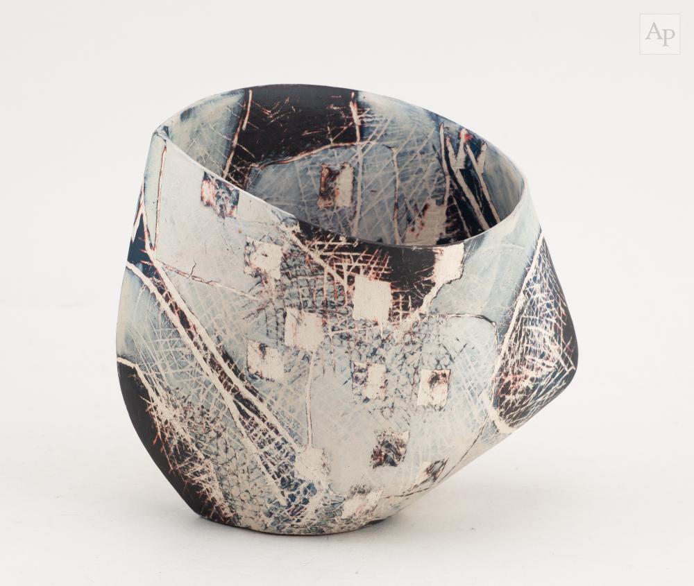 Carolyn Genders comparable auction result: carolyn genders born 1957 scritch and scratch ii an earthenware vessel covered in two tone vitreous slip decoration incised cg and year number code width 19cm height 17cm