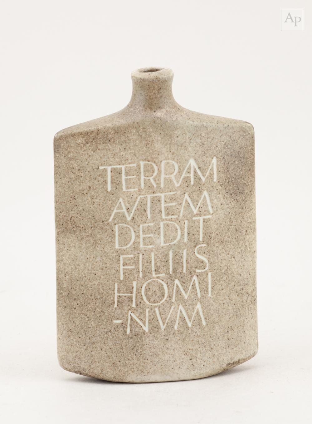 Peter Wright comparable auction result: peter wright 1919 2003 a flat porcelain calligraphic bottle incised with a biblical motto from psalms 113 24 incised signature height 20cm