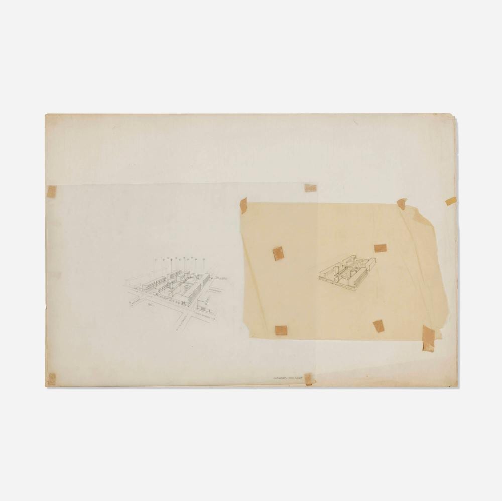 richard neutra architectural rendering for a sacramento redevelopment project · Los Angeles Modern Auctions · 2025-07-17 Richard Neutra comparable auction result: richard neutra architectural rendering for a sacramento redevelopment project