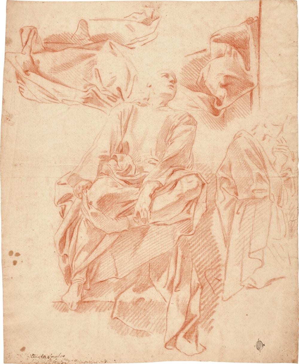 Carle Van Loo comparable auction result: studies for a seated figure and drapery