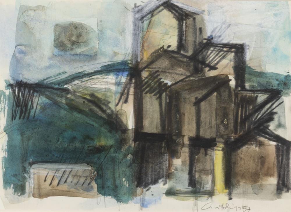 Claudio Cintoli comparable auction result: claudio cintoli imola 1935 roma 1978 landscape with houses 1957