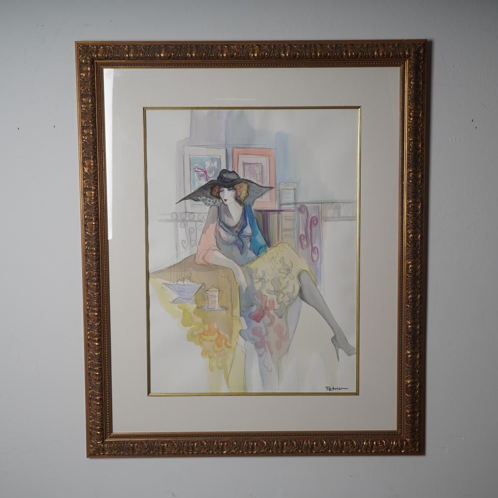 patricia govezensky watercolor on paper seated lady in black hat signed · Lion and Unicorn · 2025-07-20 Patricia Govenzensky comparable auction result: patricia govezensky watercolor on paper seated lady in black hat signed