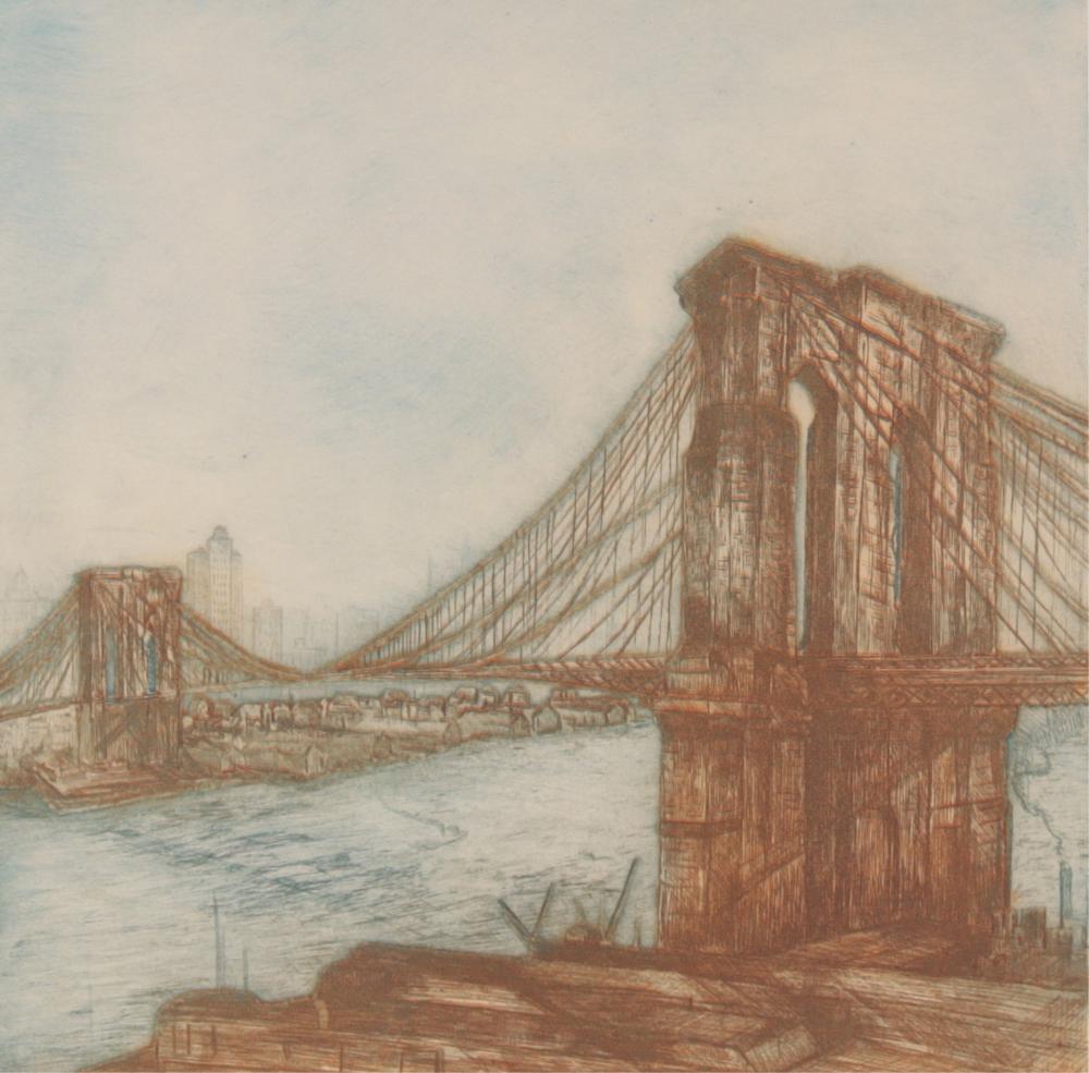 Aida Whedon comparable auction result: aida whedon brooklyn bridge colored etching