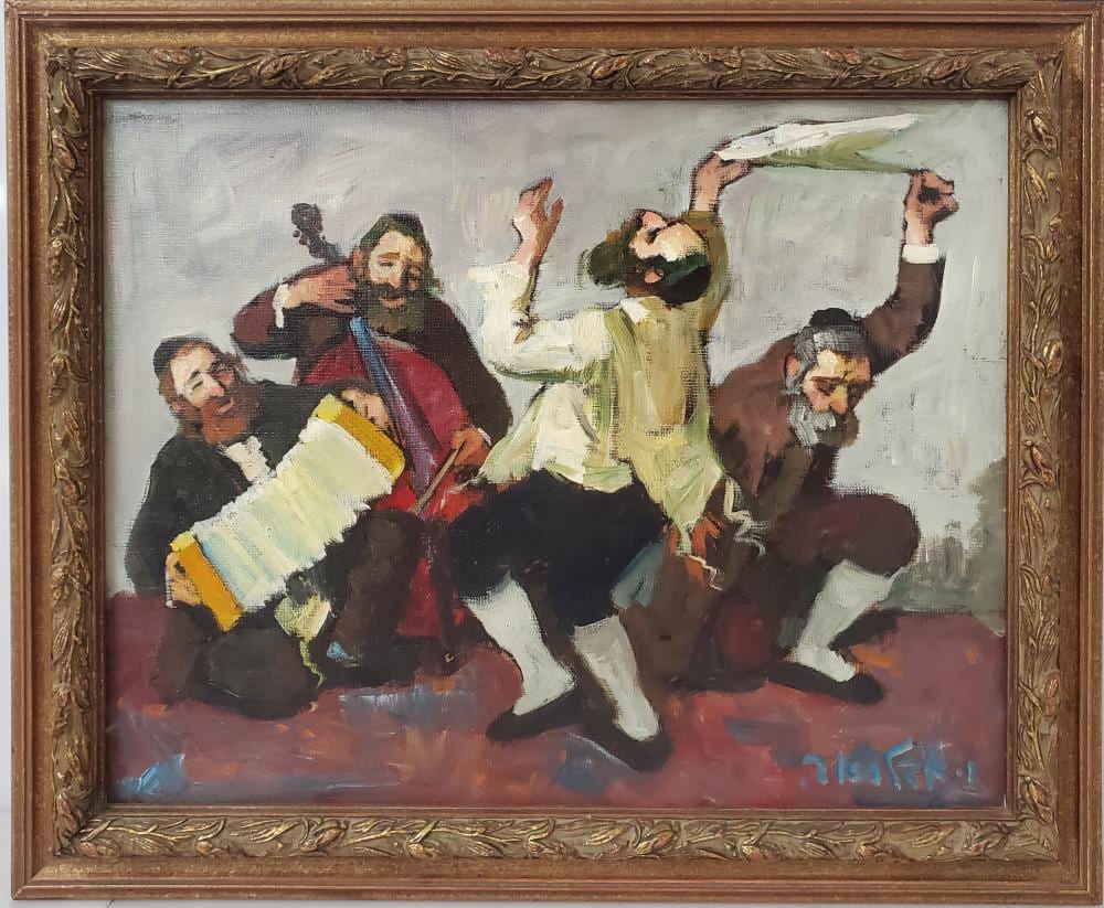 Adolf Adler comparable auction result: adolf adler signed klezmer jews dancing oil painting jewish judaica israeli benefits temple beth am tampa