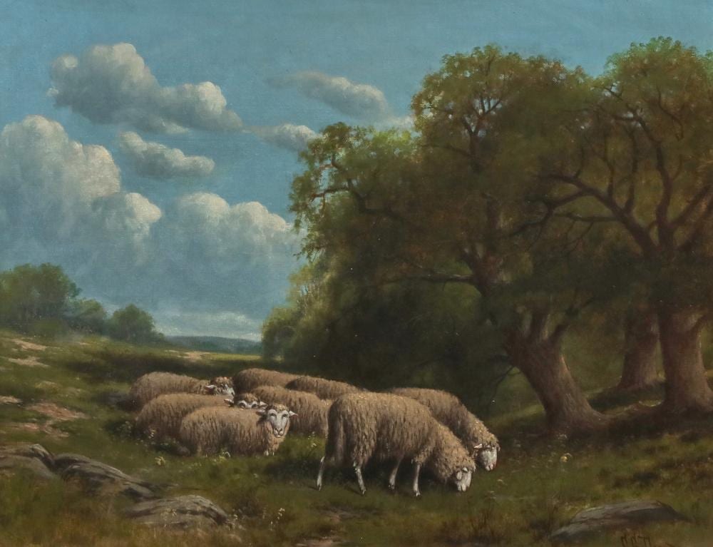 Charles Grant Davidson comparable auction result: charles grant davidson american 1865 1945 sheep grazing in pasture oil on canvas 16 x 20in 40 x 50cm